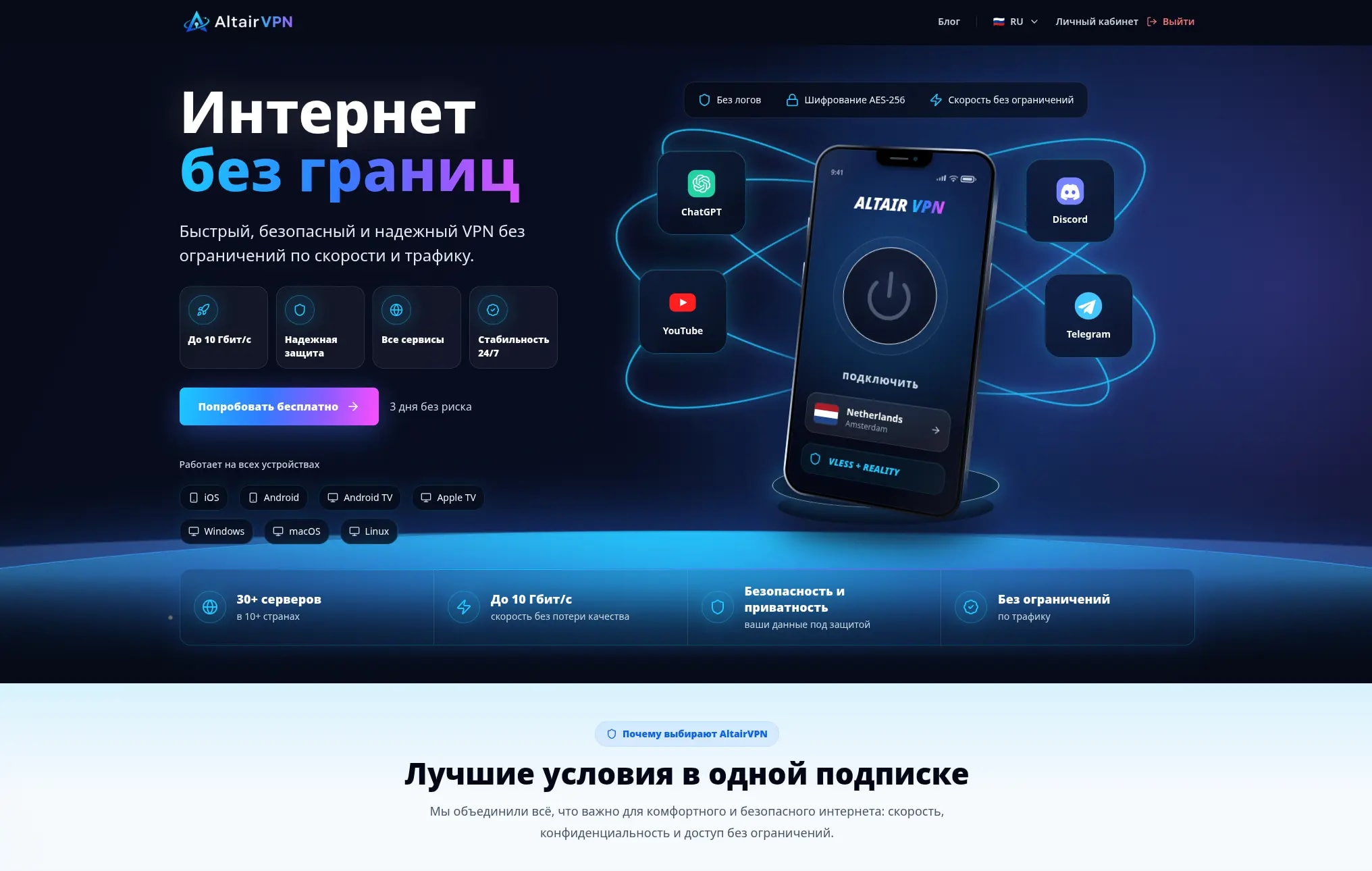 Главная страница AltairVPN